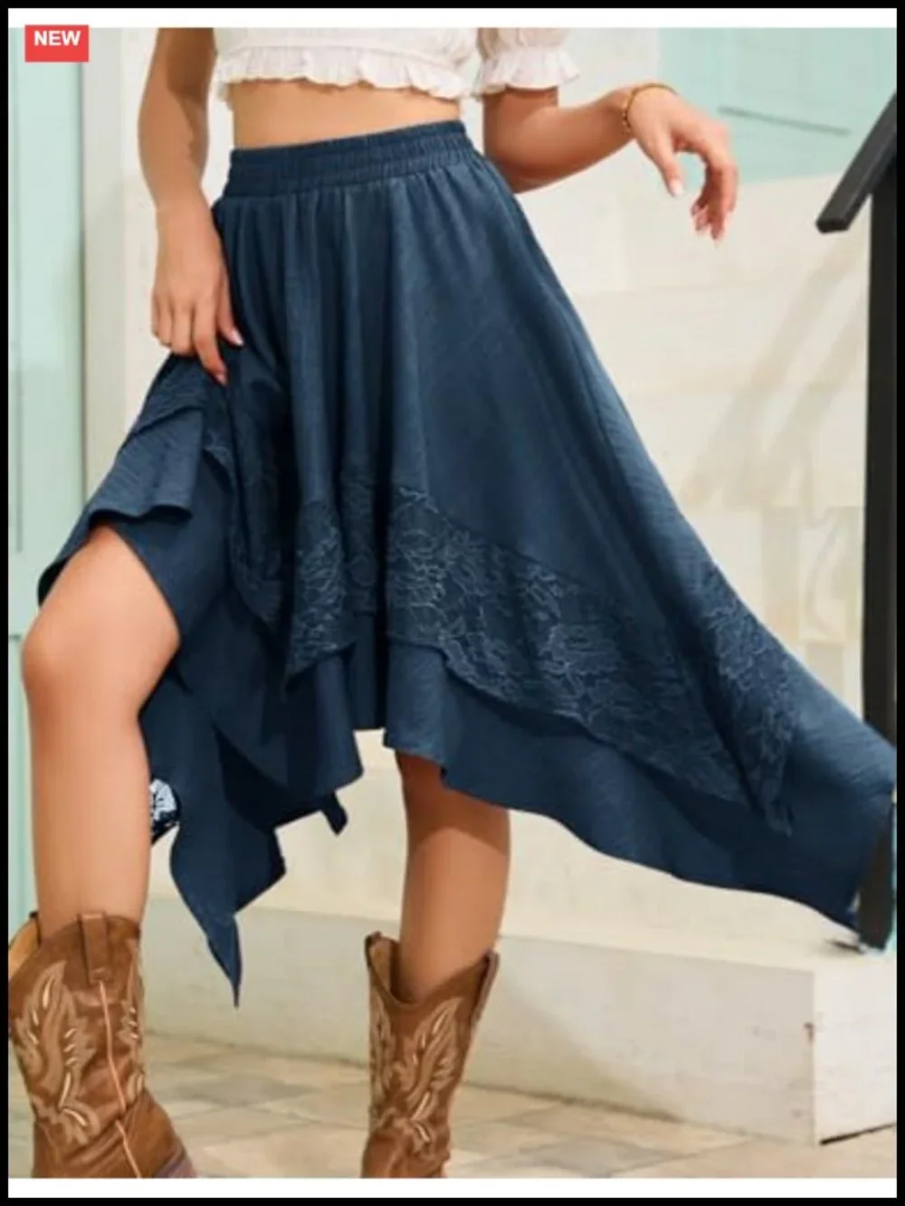 Women's Renaissance Flowy Lace Midi Skirt Asymmetrical Tiered A-Line Fairy Skirt